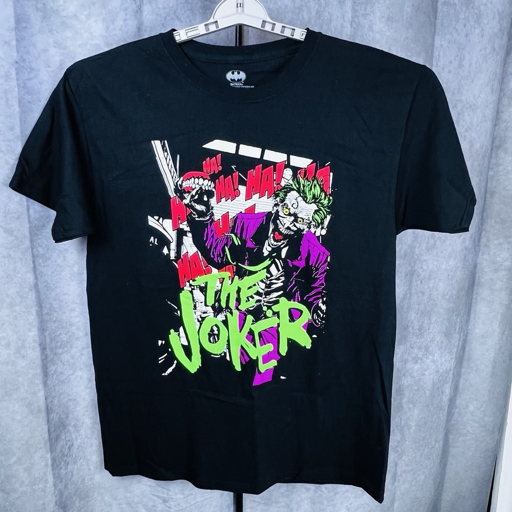 Batman Joker T-Shirt Black Neon Graphic Men's Large